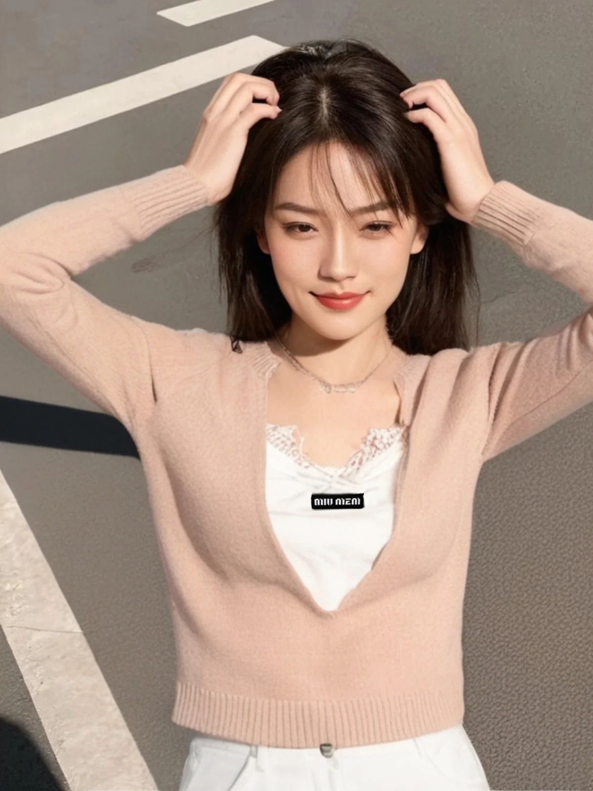 

High-End Lace Splice Color Blo Knitted Top Women's Spring Faion Commute Sle Slim Fit Long Sve Polyester Fiber