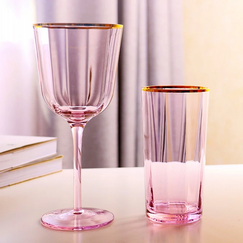 New Golden Edge Ripple Champagne Wine Glass Pink Transparent Lead Free Cocktail Glasses Crystal Whiskey Juice Drinking Cup