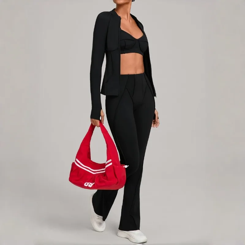 

Women's Versatile Sandblasting Yoga Set with Zipper Slim Fit and Slimming Three Piece Set Outdoor Running and Fitness Sportswear