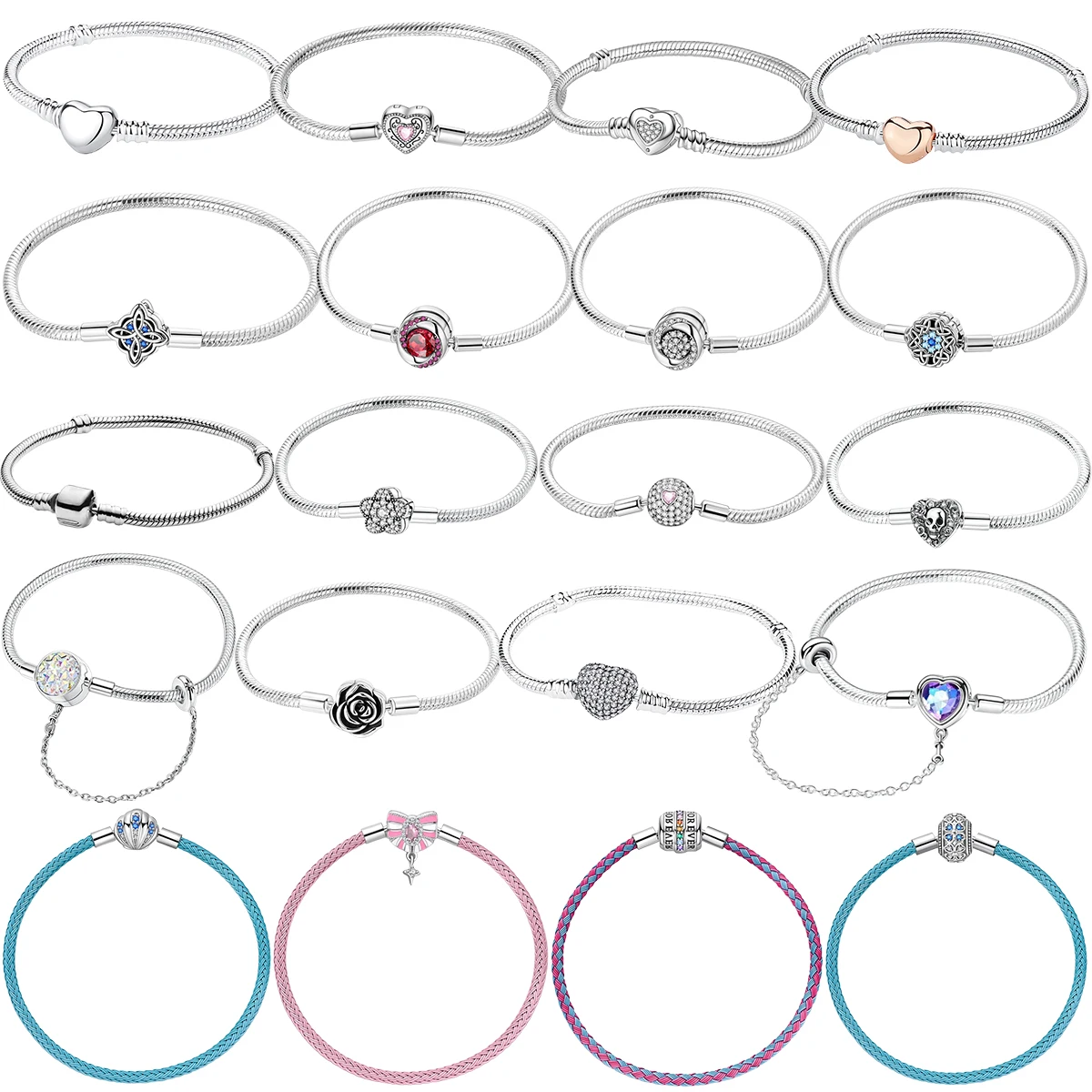 Hot Sale Round Lock Heart Snake Bone Chain Bangles 925 Sterling Silver Classic Sweet Bracelet Women DIY Fine Jewelry Party Gifts