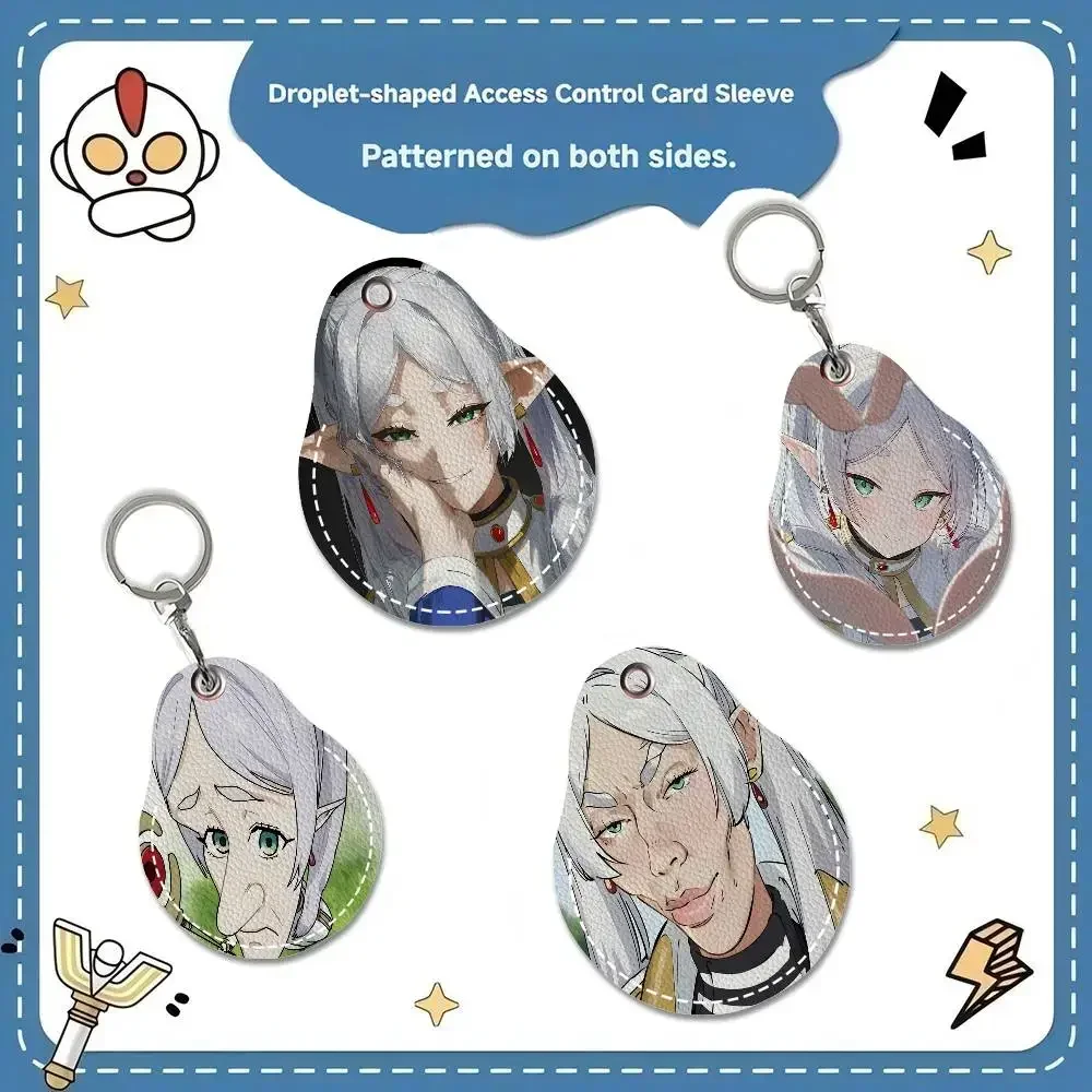 Anime-Frieren PU Card Holder Keychain Key Ring Door Lock Access Tags Card Case Keychain Access Card Key Tag Ring