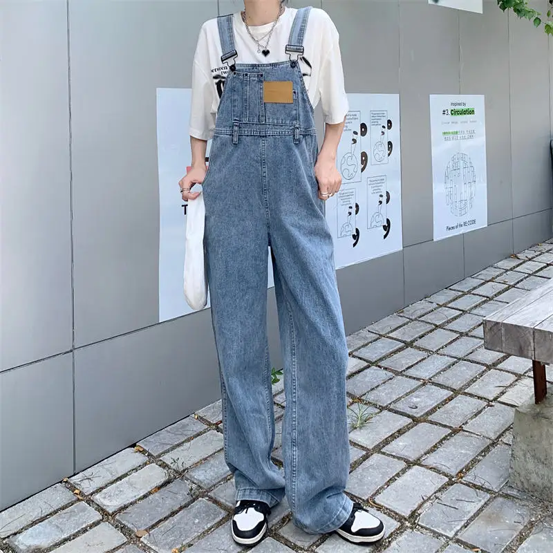 Vintage Denim Jumpsuit For Women 2024 New Spring Autumn Casual Loose Overalls Female Straight Pants Large Size Suspender Jeans