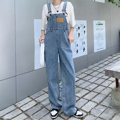 Imagen 2 del producto Mono vaquero Vintage para mujer, peto holgado e informal, Pantalones rectos de talla grande con tirantes, novedad de primavera y otoño, 2024