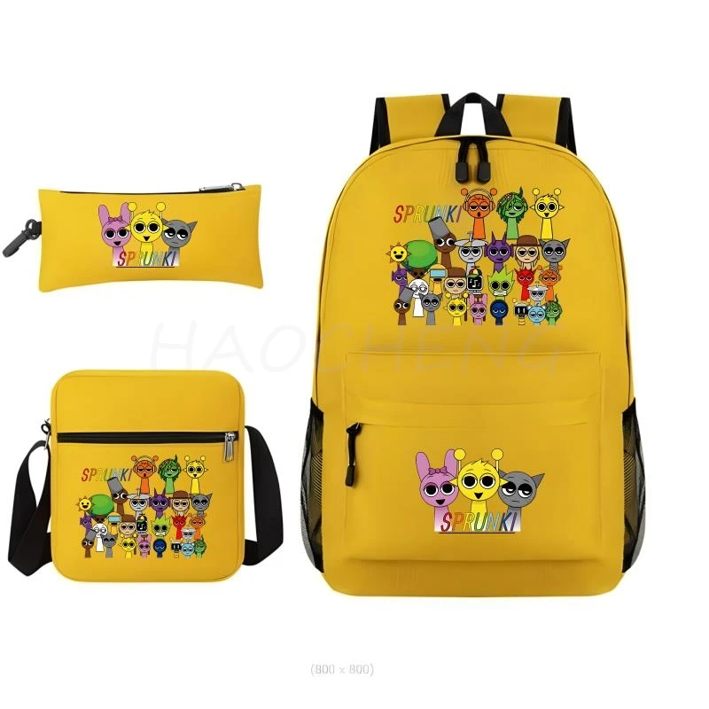 3pcs New Sprunki Backpack Set Pencil Case Lunch Bag Stylish Zipper Backpack Lunch Box Schoolbag Student Stationery Mochilas