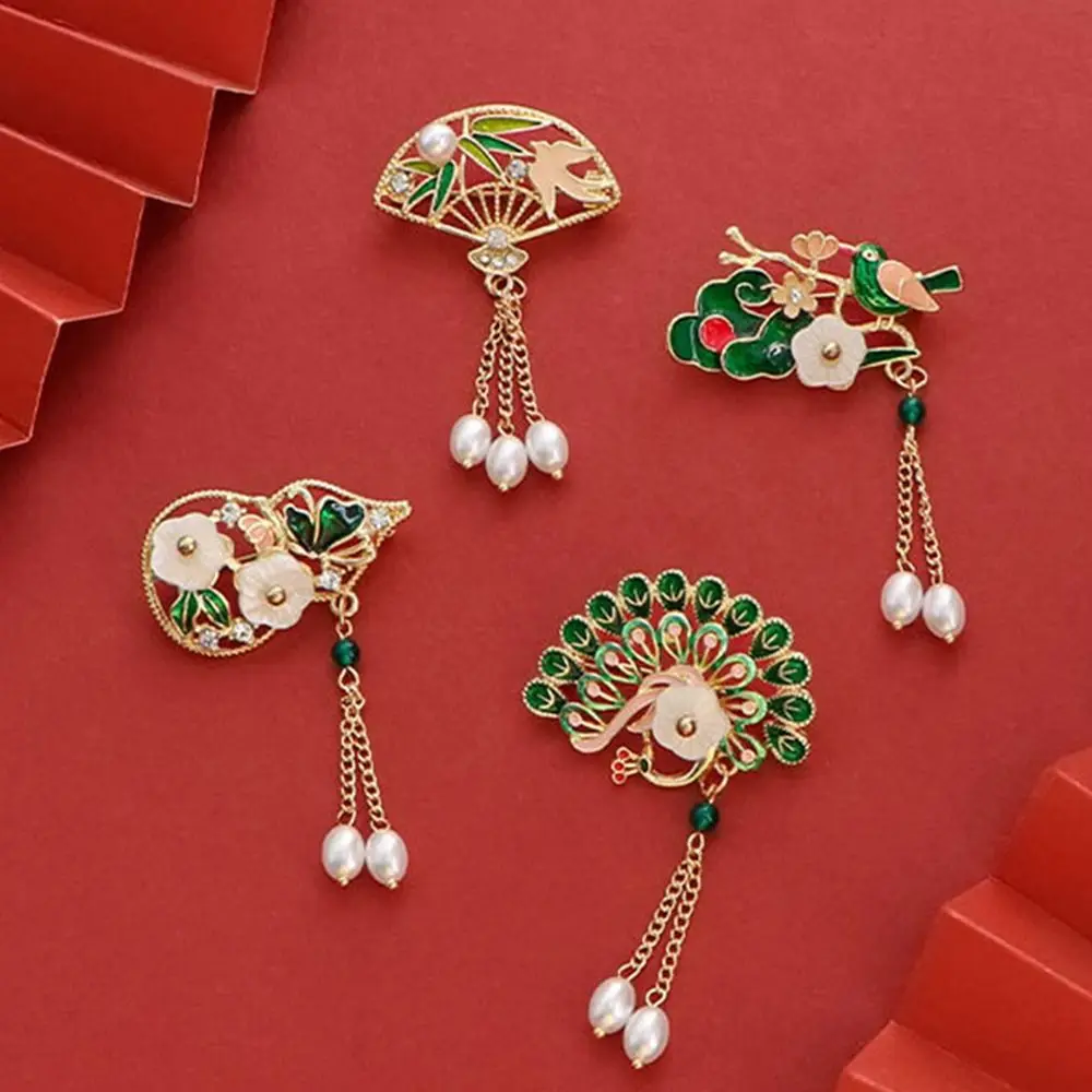 Cheongsam Accessories Enamel Fan Brooches Dripping Oil Chinese Style Banquet Clothes Pin Alloy Jewelry Accessories