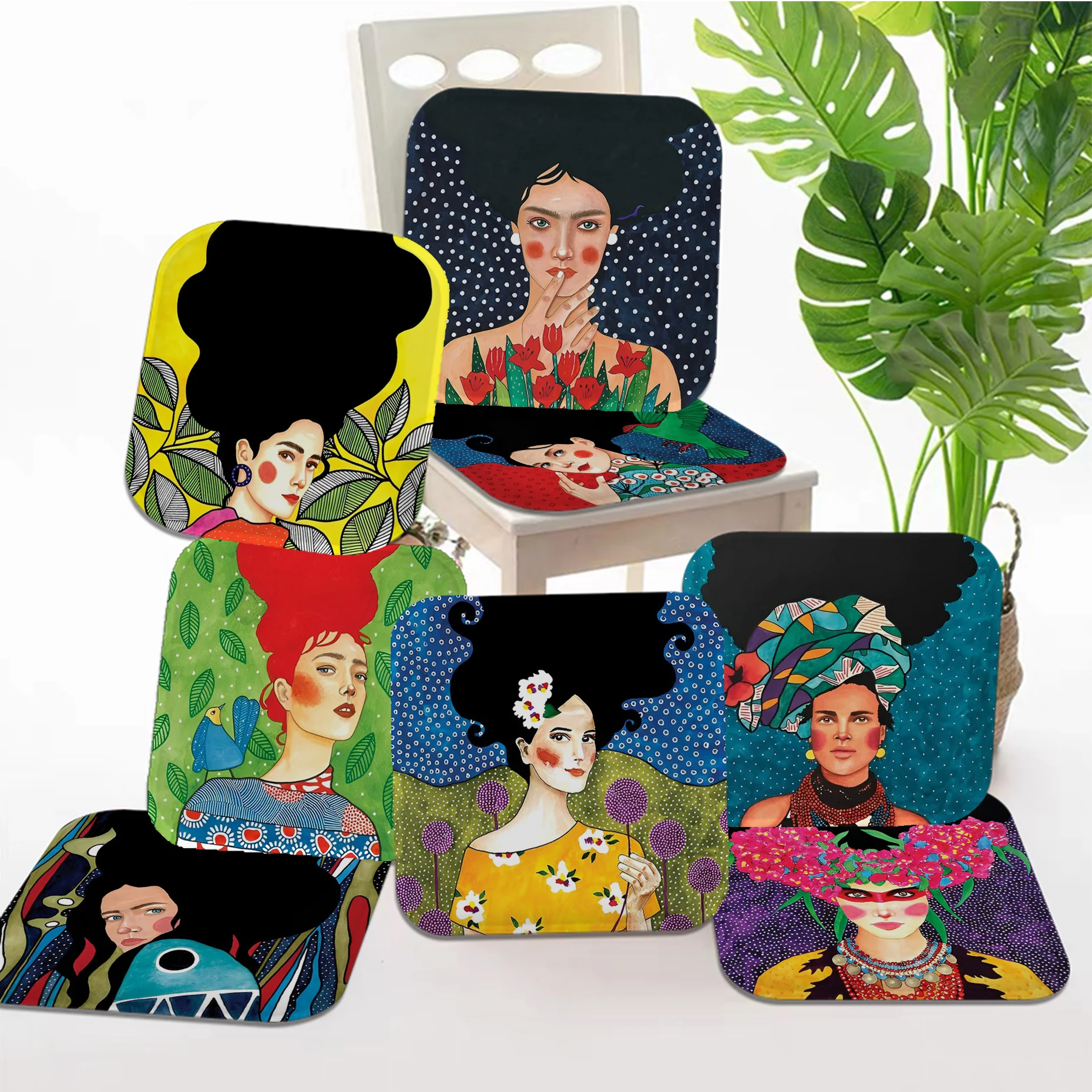 

Abstract Flowers Girl Hair Square Fabric Cushion Non-slip Living Room Sofa Decor Students Stool Tatami Office Sofa Decor Tatami