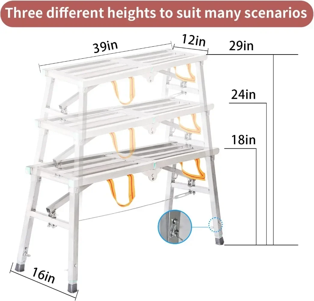 Verstelbaar Werkplatform 400 Lb Duty Rating Stalen Opstapladder Draagbaar Opvouwbaar Steigerplatform (100 Cm)