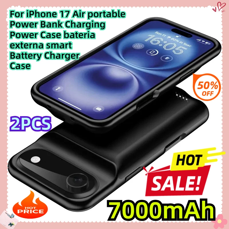 

7000mAh 2pcs For iPhone 17 Air portable Power Bank Charging Power Case bateria externa smart Battery Charger Case