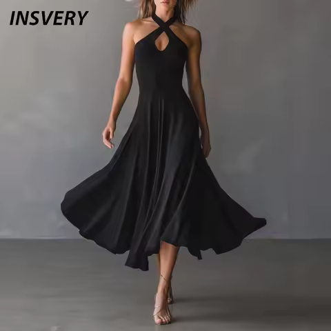 Elegant Halter Sleeveless A-Line Long Dress Women Fashion A-Line Party Evening Dresses For Women Summer New Trendy Maxi Dress