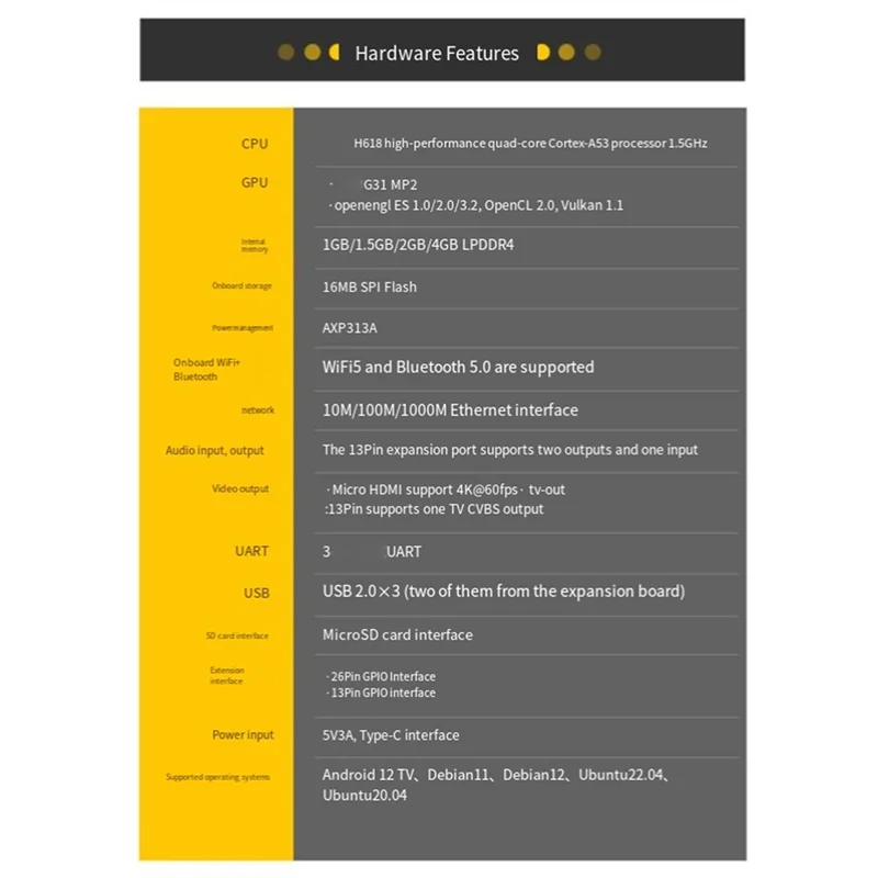 1 Set For Orange Pi Zero 3 4GB Single Board Computer H618 Chip Wifi-BT5.0 LPDDR4 Gigabit Development Board Kit UK Plug Durable