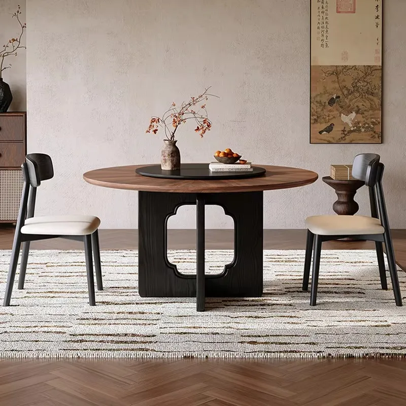 

Современный дизайнерский круглый обеденный стол из дерева цвета орех с поворотным механизмом для дома, высококачественный набор для столовой.
