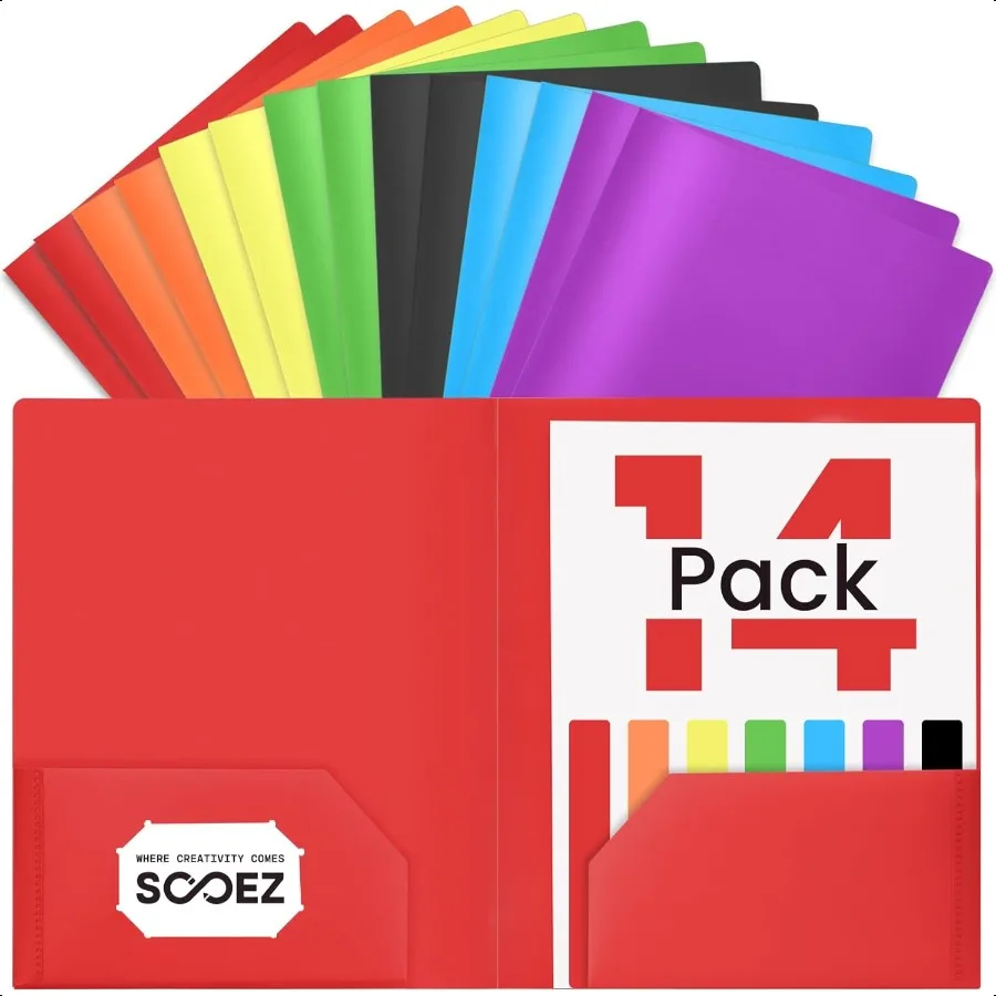 

14 Pack Folders with Pockets Pocket Folders with Extra Labels Plastic Folders with Pockets 2 Pocket Folders Bulk Heavy Duty Fil