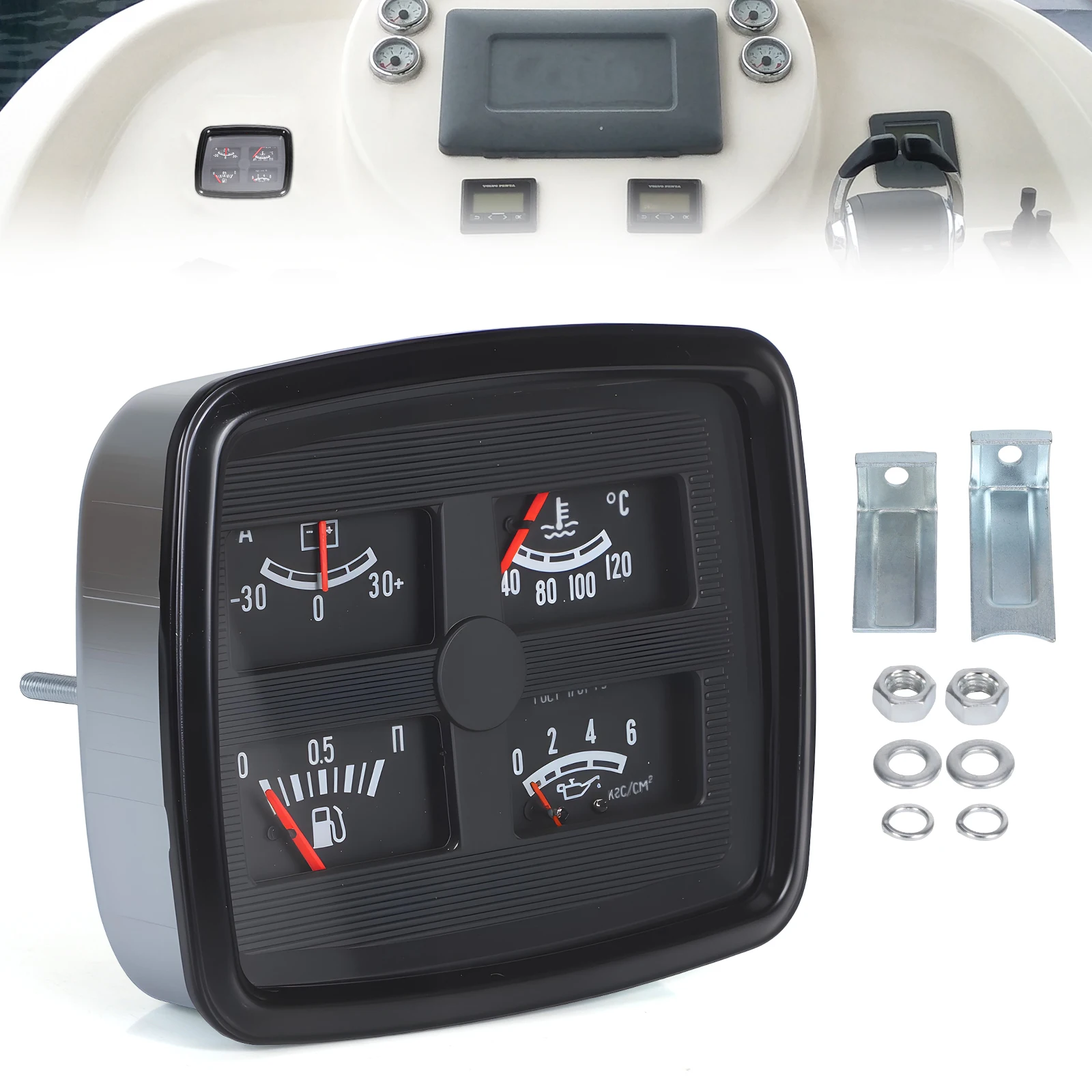 

New 4 in 1 Car Instrument Panel Assembly 12V Fuel Level Oil Pressure Gauge Water Temperature Gauge Ammeter Black For Tractor Car