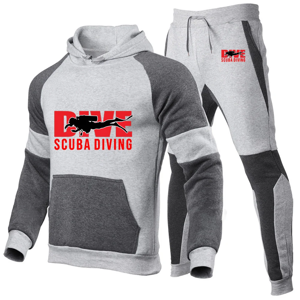 Scuba Diving Diver Logo Print Spring Autumn 2026 Men's Anti Collision Shirt Patchwork Hoodies Drawstring Long Pants Suits