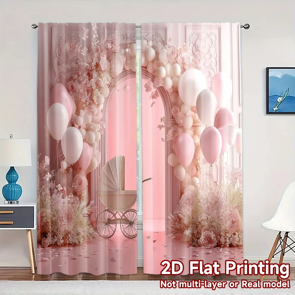 2pcs, 2D FLAT PRINTING Curtains (Without Rod) Blossom Bliss Minimalist Popular Curtains Versatile Polyester Curtains Outdoor