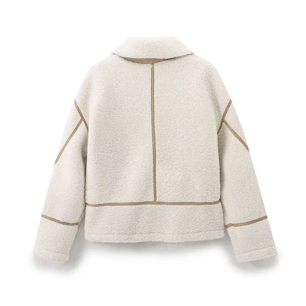 Double-Sided Faion Fce Jaet Outerwear ZR Sle Women's Autumn Winter New Arrival Warm Polyester Fiber Long Sve Zipper