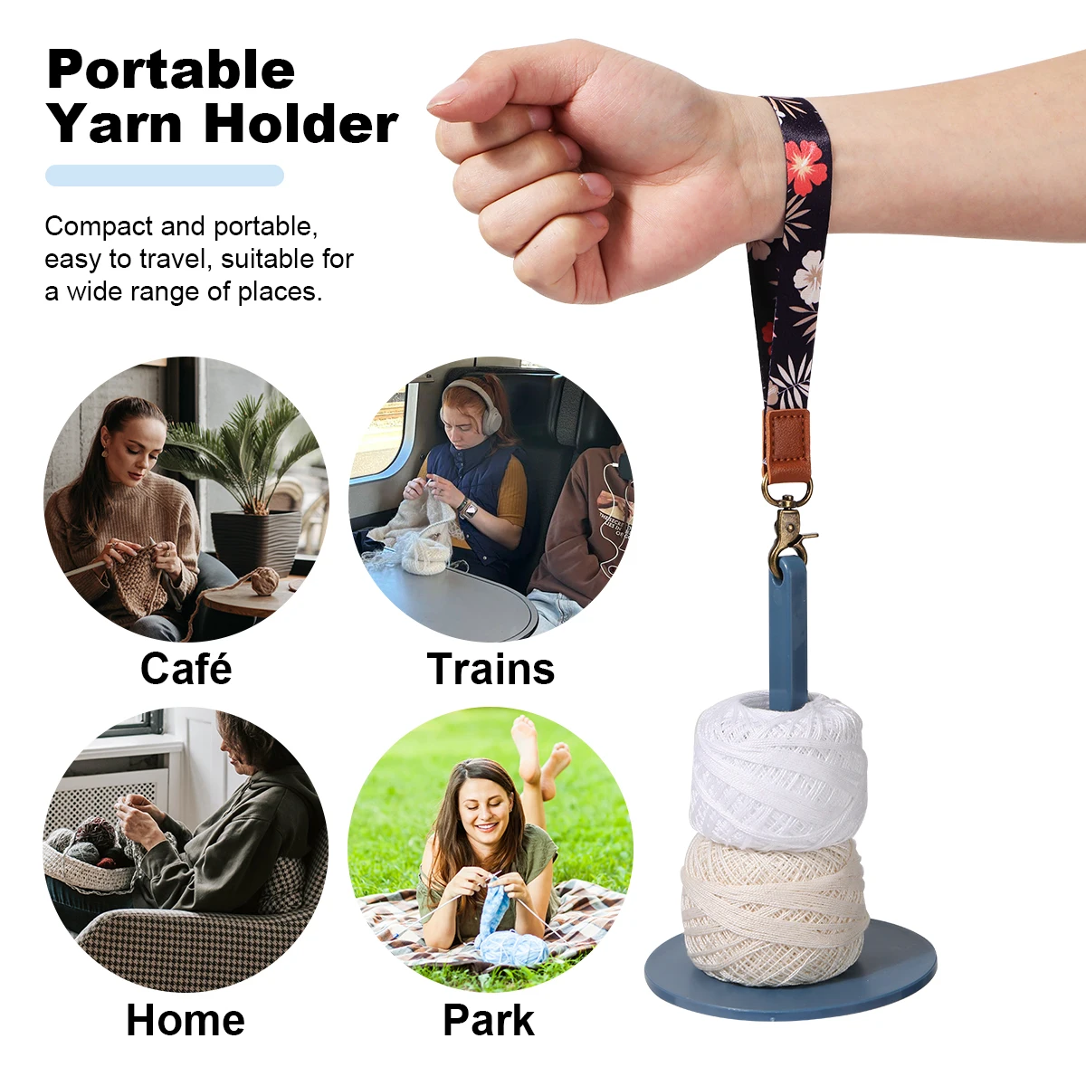 Portable Wrist Yarn Holder Plastic Rotating Knitting Tools With Leather Wristband Yarn Organizer For Knitting Sewing Supplies