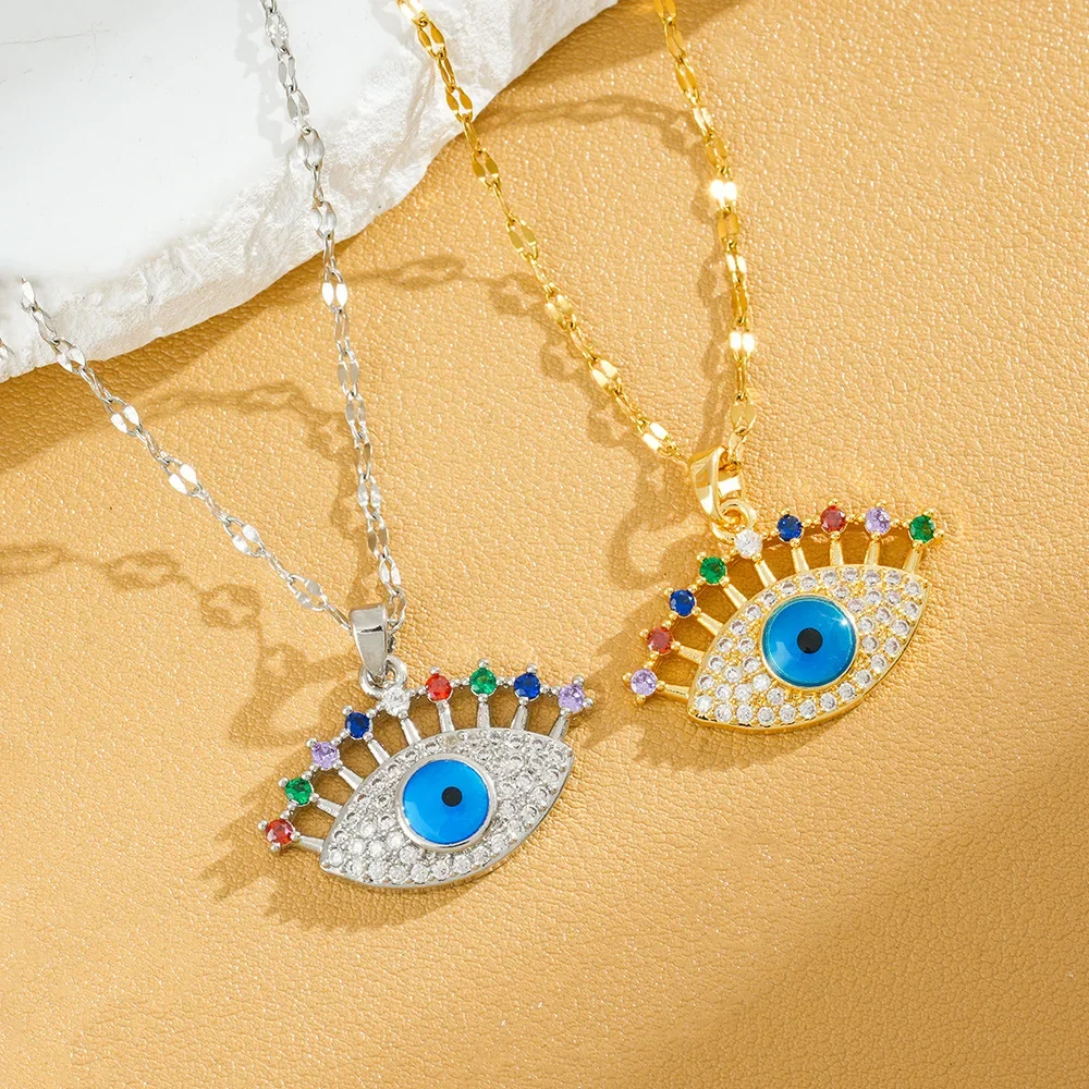 

2025new Turkish blue-eyed Devil's Eye titanium steel titanium steel necklace, niche collarbone chain