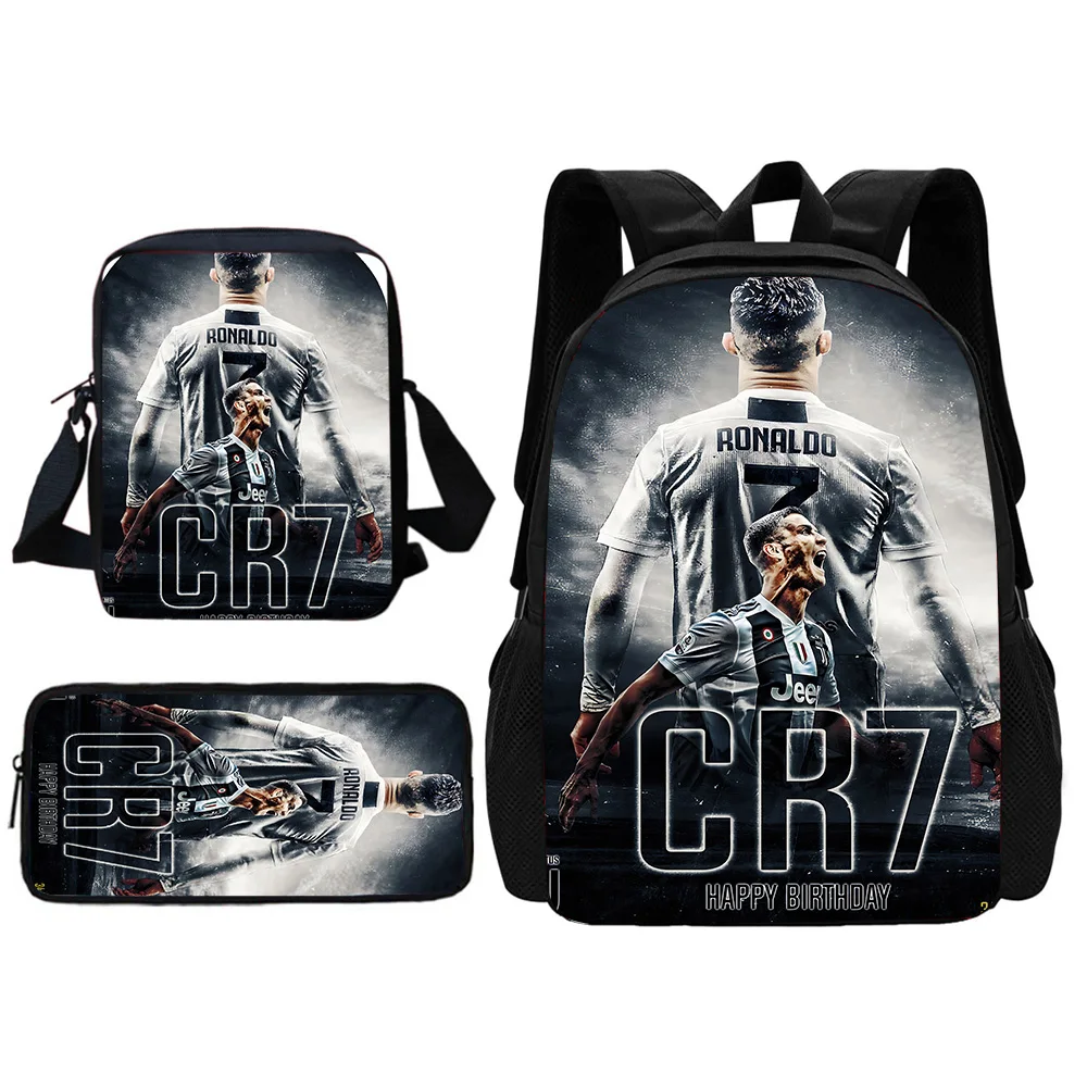 Mochila escolar de futebol com bolsa de ombro saco lápis CR7, R-Ronaldos sacos para meninos e meninas, melhor presente para criança