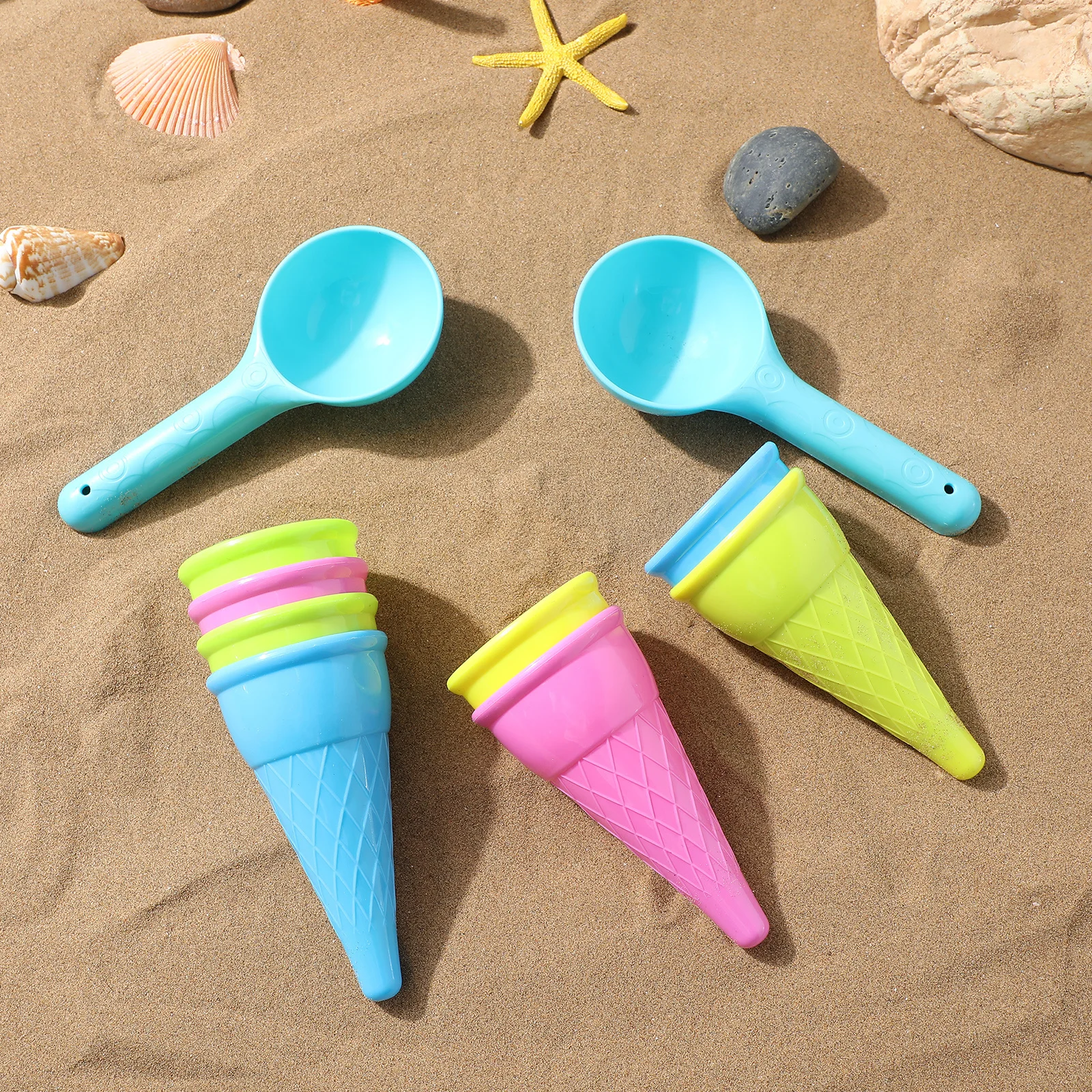 

2 набора детских формочек для песка: лопатка и форма для мороженого, для игр на пляже и в песочнице, развивающие воображение, летний игровой набор для детей