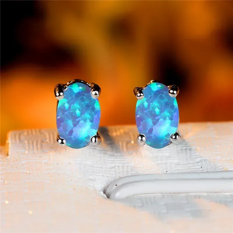Boho Female White Blue Fire Opal Stone Earrings Fashion Black Gold Color Wedding Jewelry For Women
