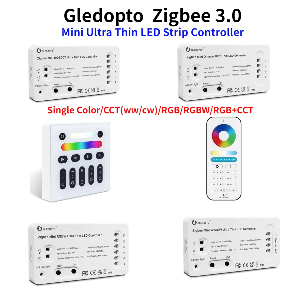 

DC 5~24V Zigbee 3.0 Mini Ultra Thin LED Strip Controller 2.4G RF Remote Gledopto Single color/CCT/RGB/RGBW/RGB+CCT Lights Dimmer