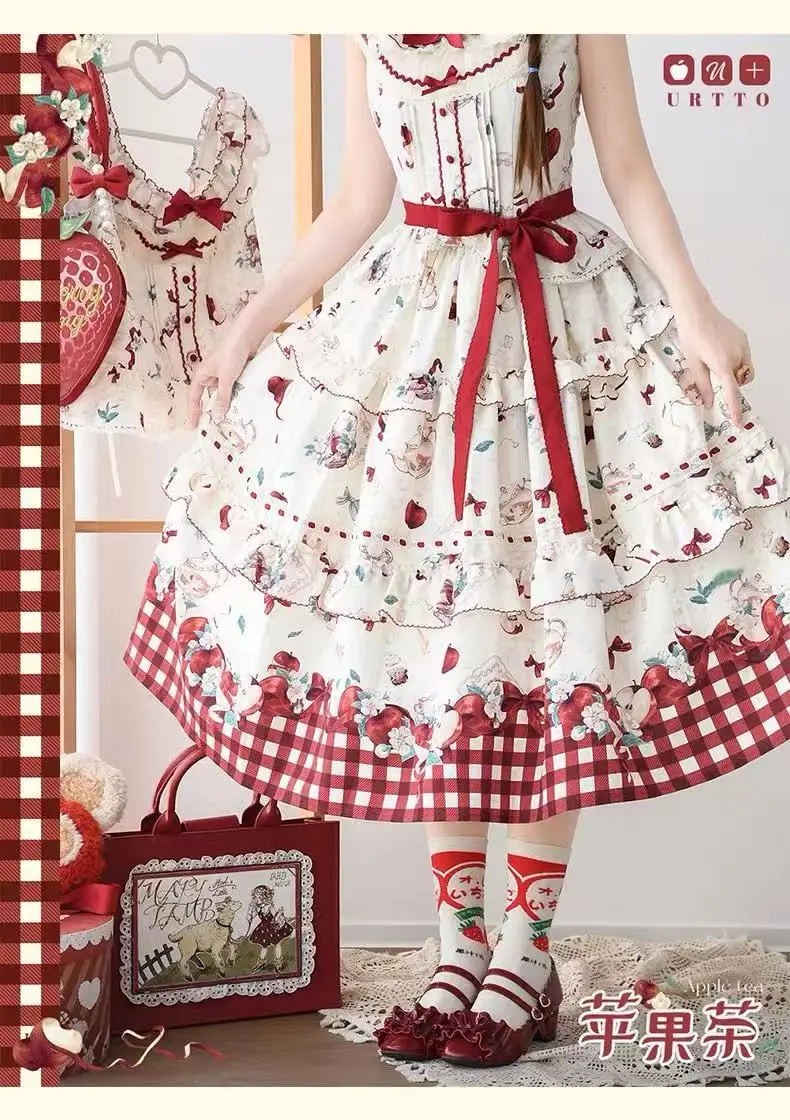 Japonês original retro doce lolita vestido de manga curta op estilo pastoral elegante bonito diário deslocamento estilo universitário vestido