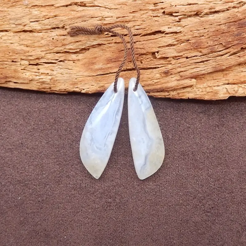 

Пара полированных синих кружевных сережек в форме лепестка агата, натуральный сине-белый драгоценный камень, нежные узоры 30x10x5 мм-3,5 г