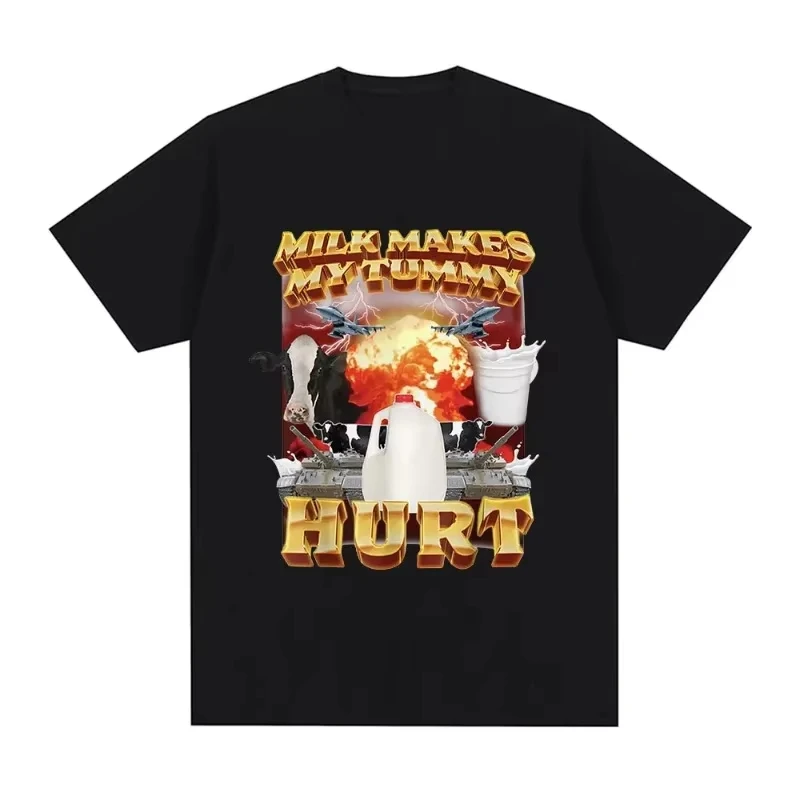 Milk Makes My Tummy Hurt Funny Lactose Tolerant Meme Graphic T Shirt Women Fashion Vintage Hip Hop Streetwear Cotton Tee