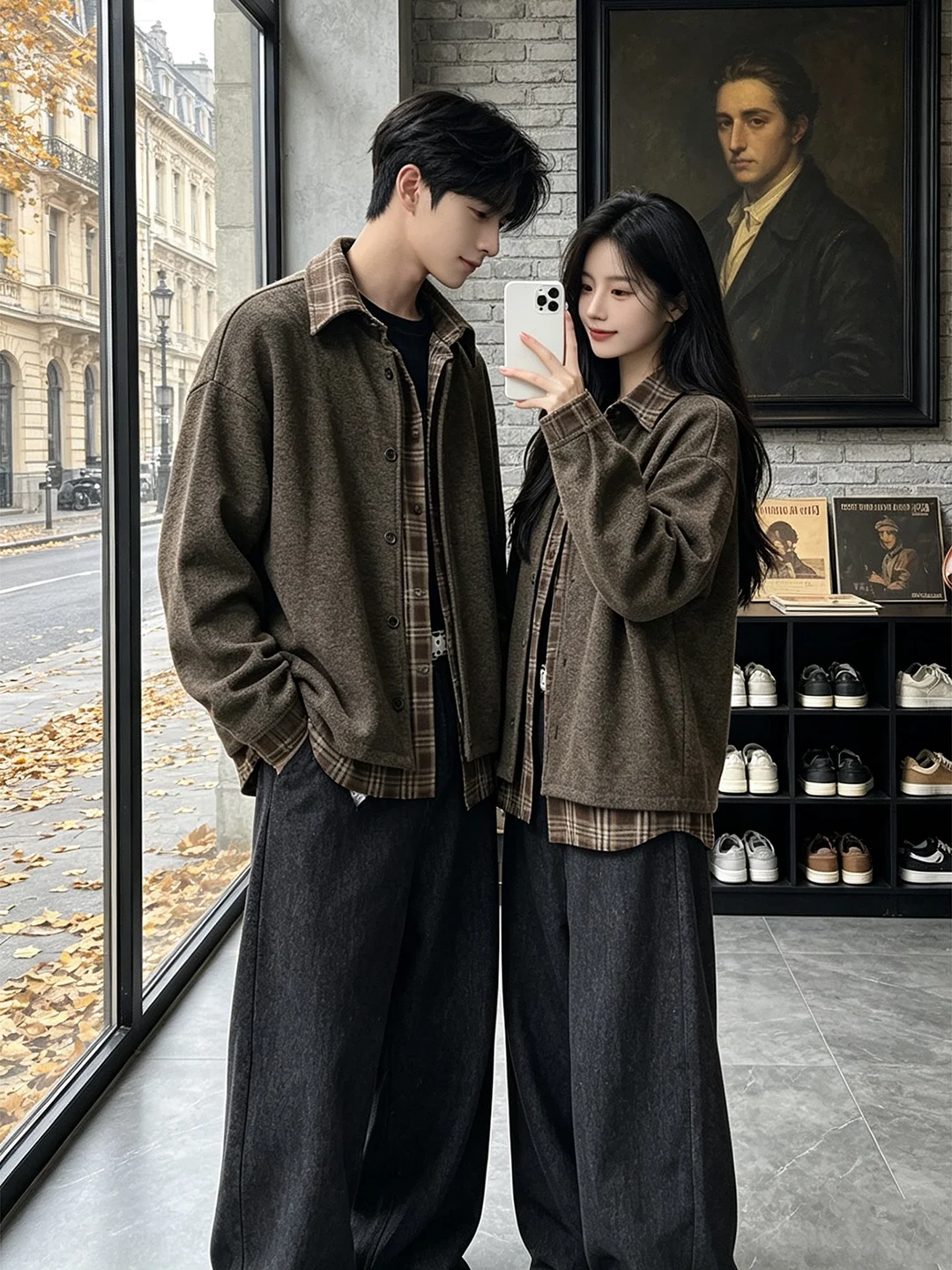 American Style Plaid Splice Long Sleeve Jacket Men Women Spring Autumn Loose Lazy Old Money Style Top Layered Shirt