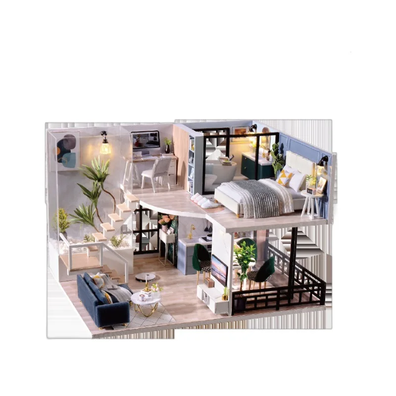 OUZEY Drewniany Domek dla Lalek 3D DIY z Meblami - Miniaturowy Model do Budowania Domu, Kreatywny Prezent dla Nastolatków i Dorosłych