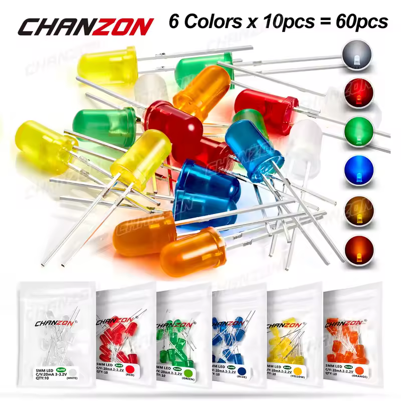 Diffused 5mm Led Diode Kit White Red Green Blue Yellow Orange 2V 3V Bulb Light Emitting Assortment Set Diy Arduino Pcb Circuit - Image 7