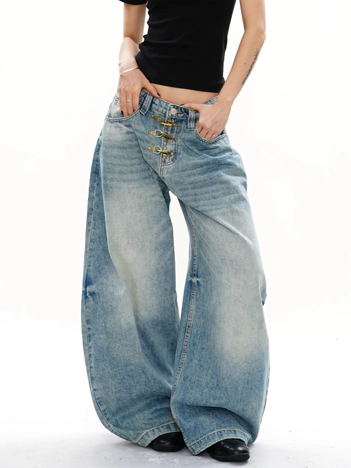 

S3T5 Vintage Waed Denim Pants Men's Belted Knife ape Wide Leg Jeans Casual Comfortable Commute Friendly Classic Blue