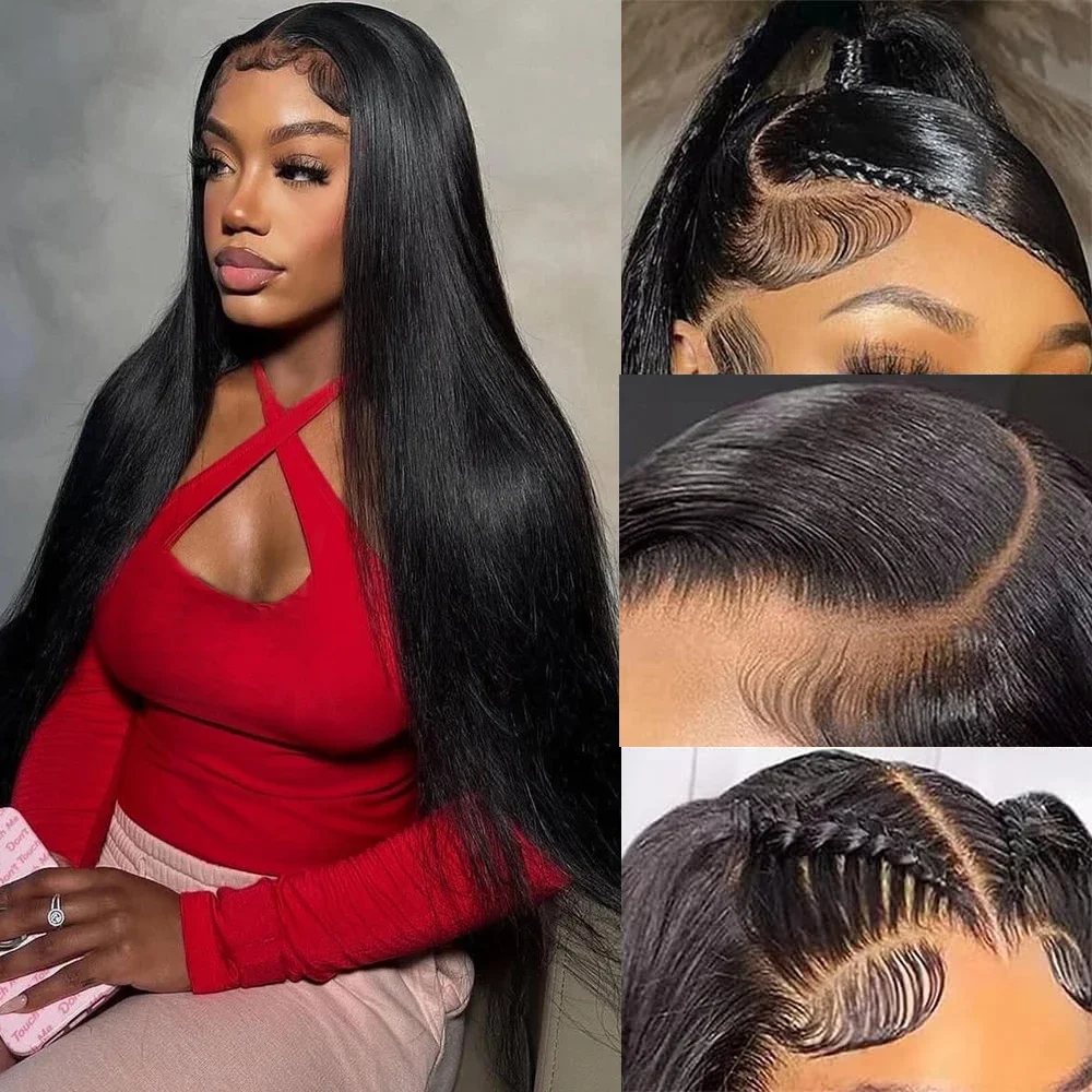 

26 Inch13x4x1 Soft Long Straight Heat-Resistant Black Lace Front Wig For Women With Synthetic Preplucked Glueless Baby Hair