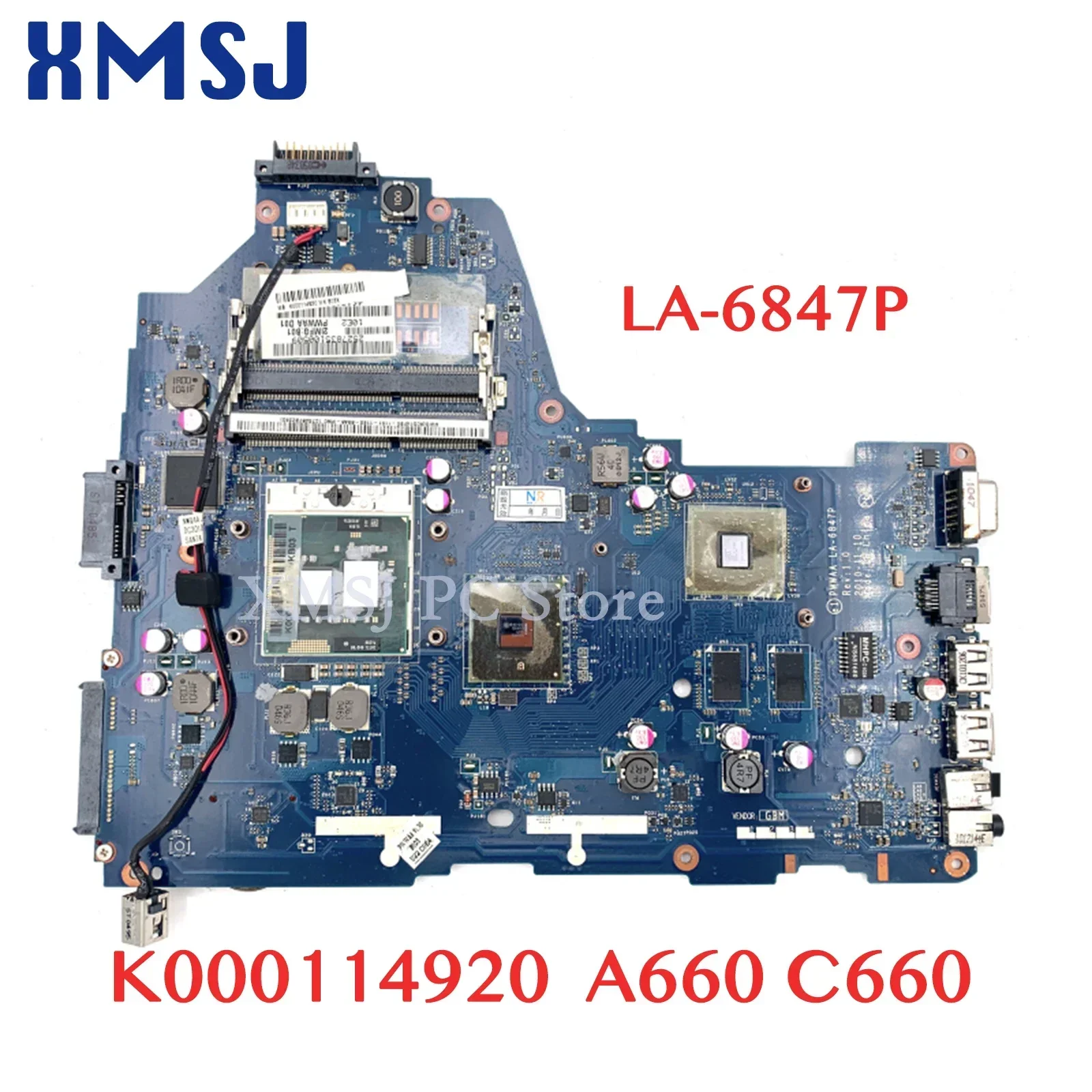 XMSJ For Toshiba Satellite A660 C660 Laptop Motherboard K000114920 PWWAA LA-6847P MB DDR3 HD 5430 GPU Free CPU