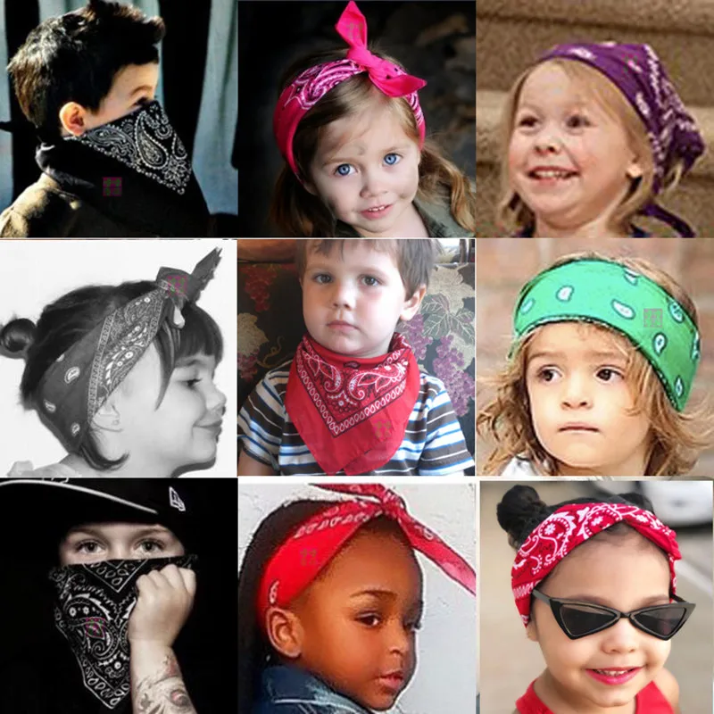 Kadın kızlar çocuklar için moda eşarp Bandana Headwraps Vintage dört mevsim kare saç Scarve spor Hairscarf Bohemian Headbands