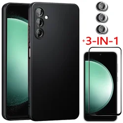 S23 FE Case, Black Case + Tempered Glass for Samsung S23 FE 5G Soft TPU Phone Cases S23FE Cover Samsung Galaxy S 23 FE Case