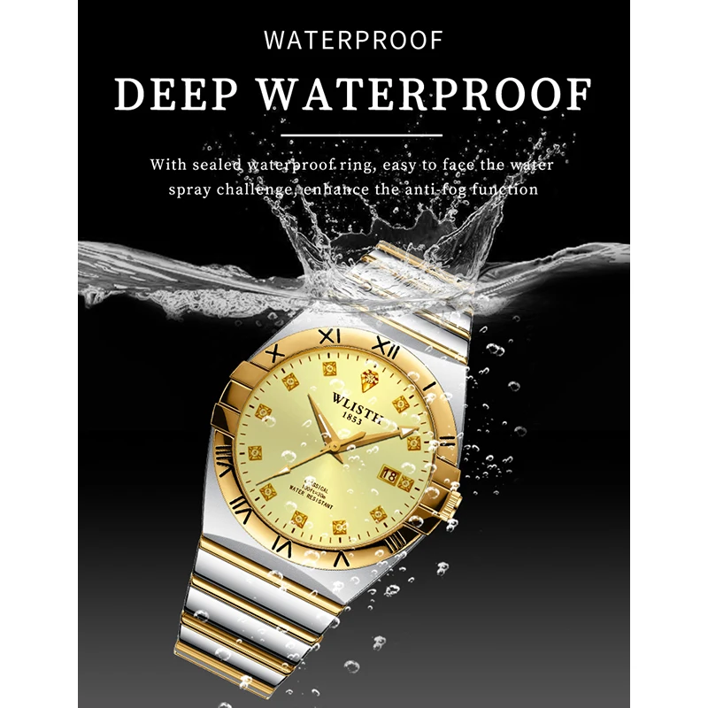 ساعات رجالية الماس تصميم التقويم المضيء شخصية ورائعة نمط الأعمال كوارتز ساعات المعصم للماء Relogio #5