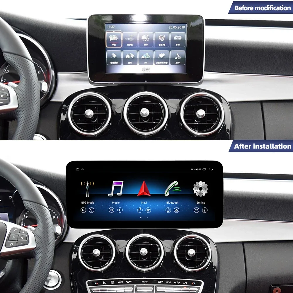 메르세데스 벤츠 C 클래스 W204, W205, NTG5.0, 2015-2018, 자동차 GPS 라디오, FB BT 4G, 안드로이드 13 화면, 자동차 카플레이, 12.3 인치