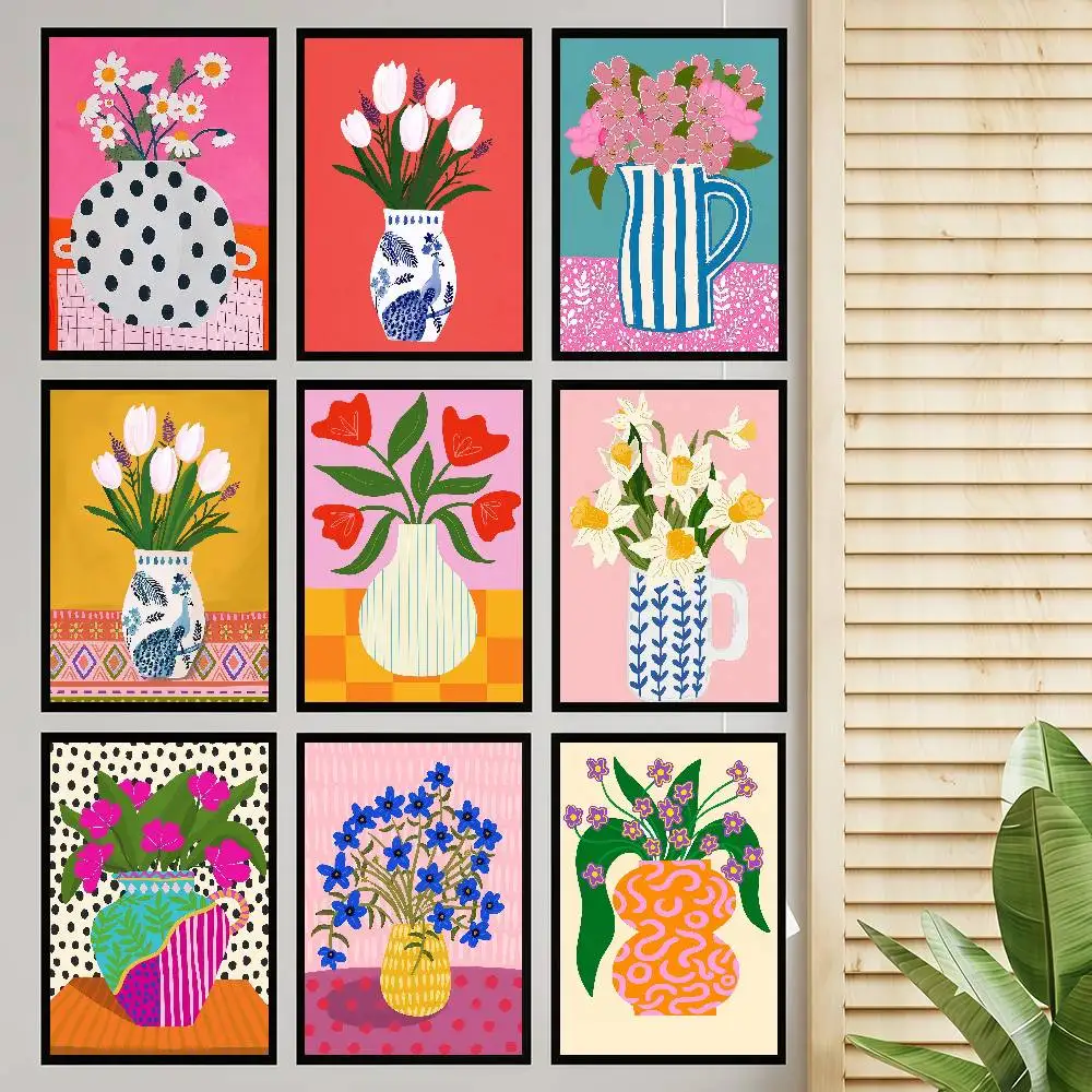 1pc Blumenmarkt Vase Floral Pflanze Klassische Vintage Poster HD Qualität Wand Kunst Retro Poster Für Home Zimmer Wand dekor