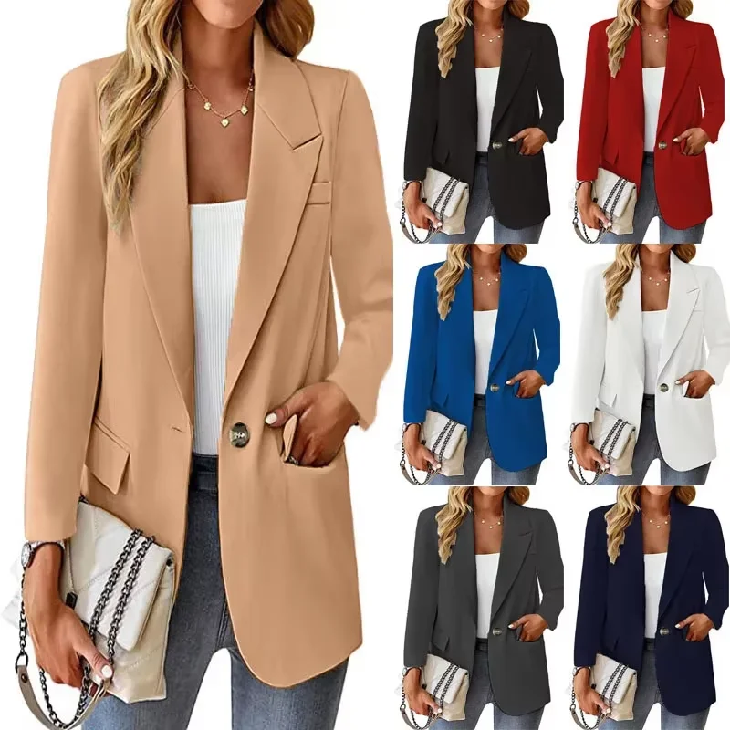 Women's Slim Fit Single Button Suit Jacket Casual Solid Color Lapel Elegant Fashionable Garment for Professional Settings