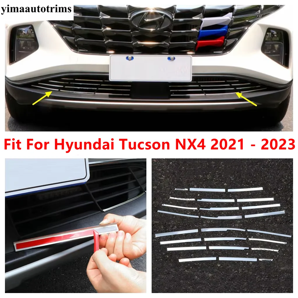 

Car Front Bottom Bumper Grille Grill Strip Garnish Cover Trim For Hyundai Tucson NX4 2021 - 2023 Stainless Steel Accessories