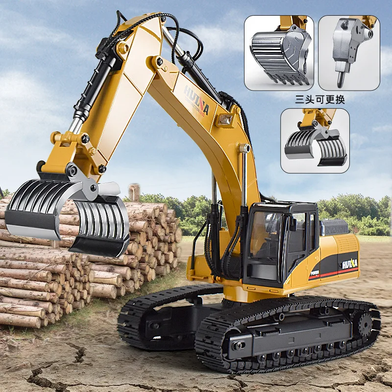 New Huina580 23 Channel 1/14 Super Large All Alloy Engineering Vehicle Toy Simulation Demolition Machine Grab Wood Excavator Toy