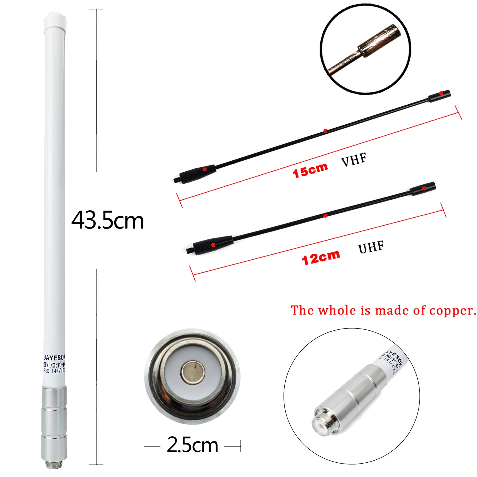 VHF 136-174mhz Fiberglass Mobile Radio Base Antenna&PL259 to SO239 Mobile Base Antenna Ground Plane For ham Radio Transceiver