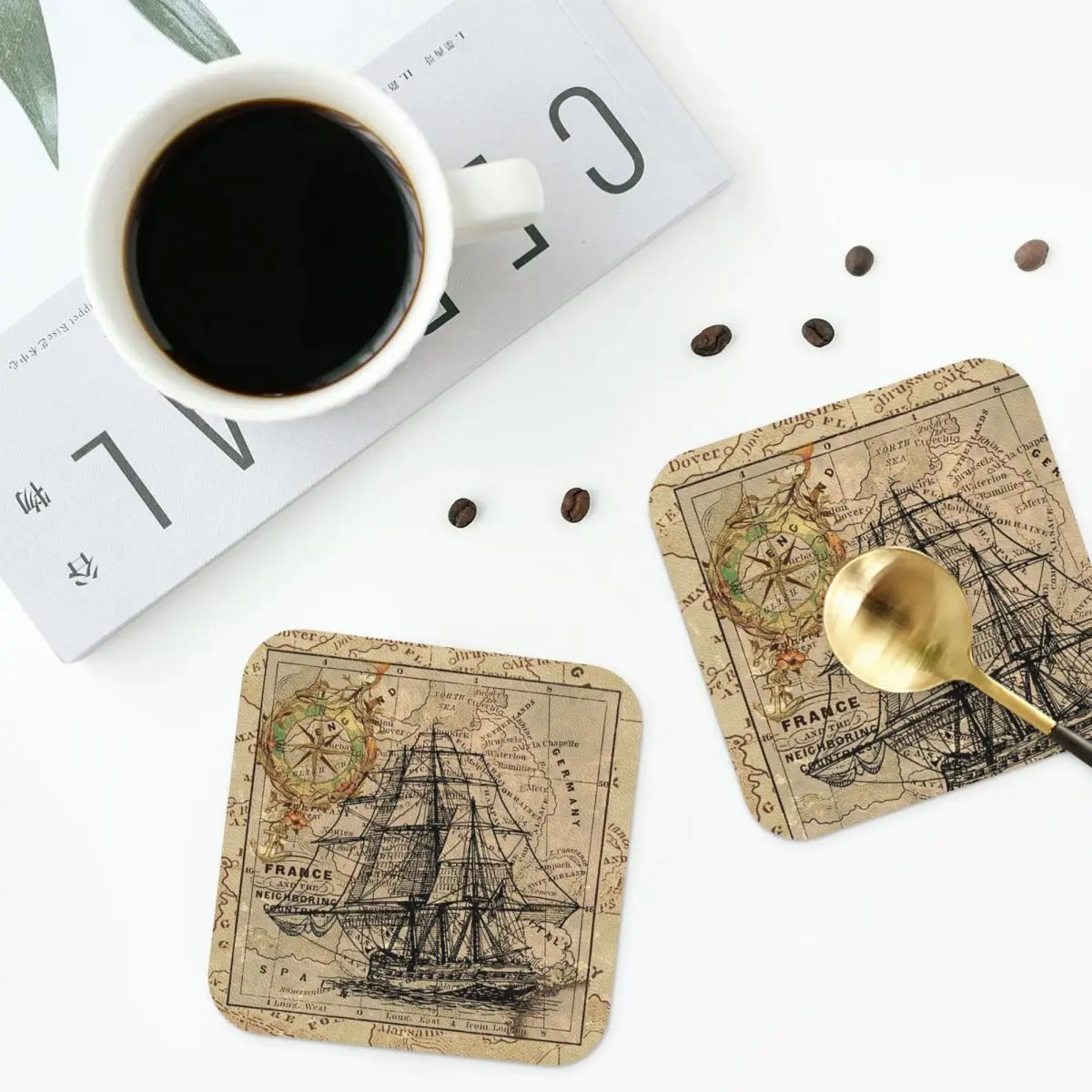 Vintage Pirate Ship Sailor Antique World Map Coasters Decoration And Accessories For Table Utensils Placemats Napkins Coffee Mat