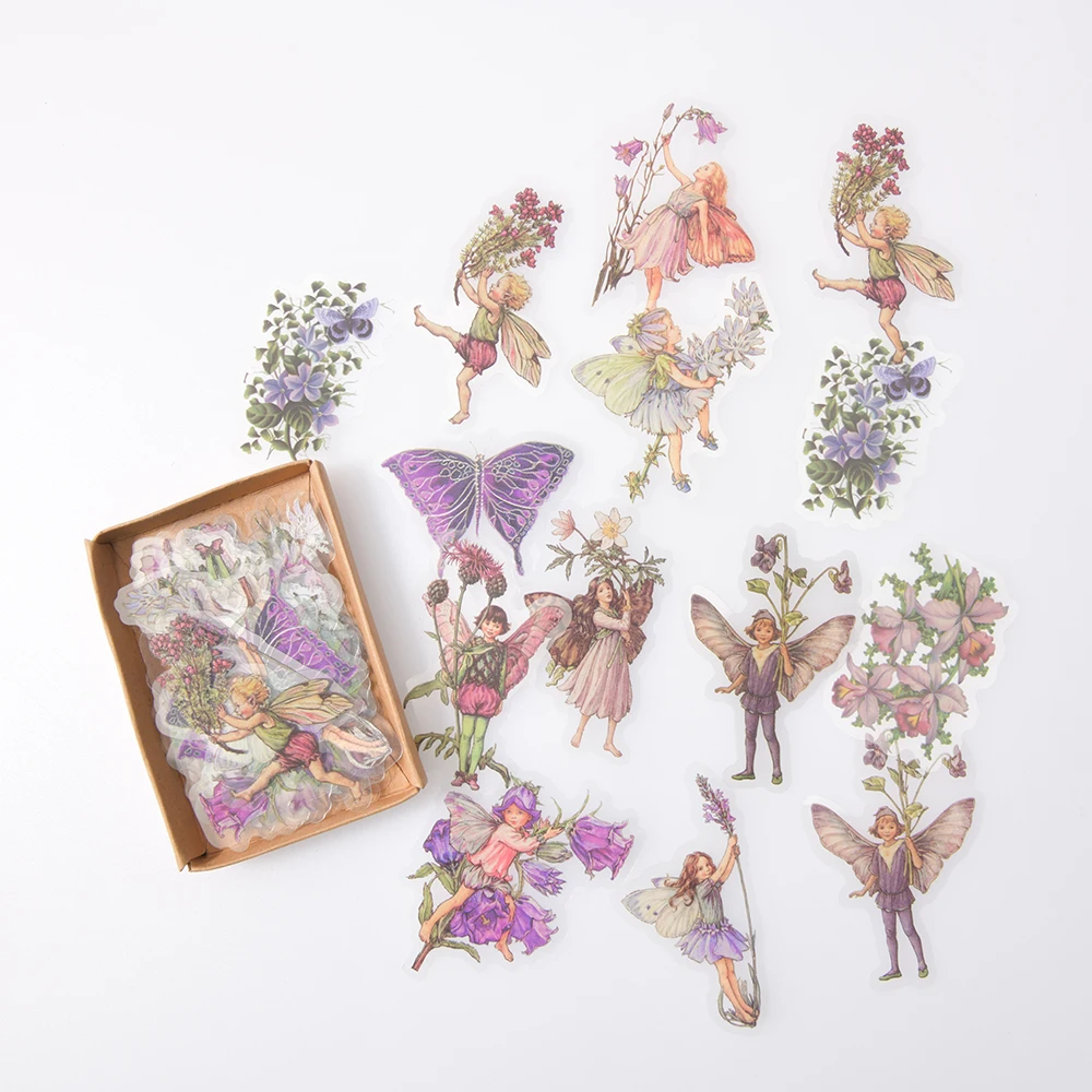 45Pcs/Box Waterproof PET Fairy Butterfly Stickers Vintage Flower for Scrapbooking  Kawaii Decals