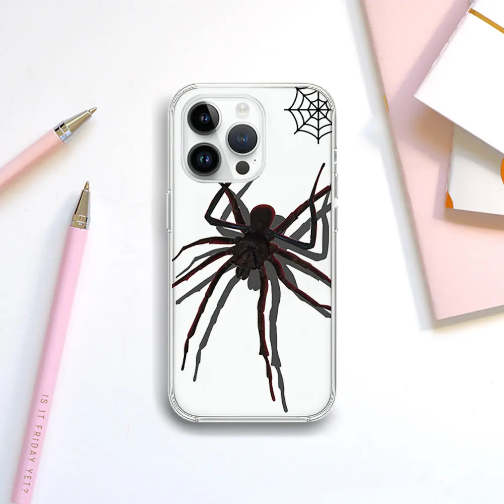 Scary Spider Transparent Phone Case For iPhone 12 11 14 13 15 16 Pro Max Plus Shell