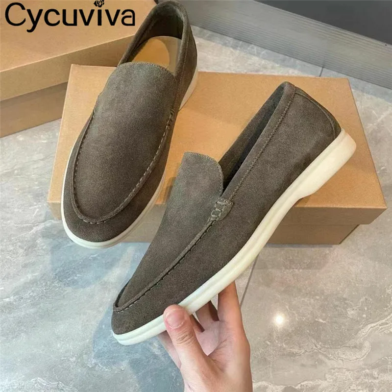 New Suede Flat Shoes For Men Casual Men's Loafers Outdoor Mules Sneakers Round Toe Summer Walk Shoes Male Comfort Driving Shoes