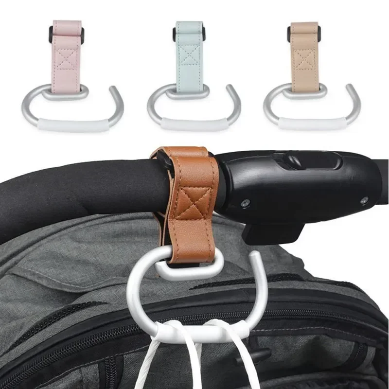 New PU Leather Stroller Hooks Rotate 360 Degrees Multifunctional Leather Hooks for Bags Stroller Accessories Christmas Gift