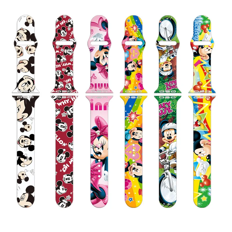 Minnie Anime Watchbands Suitable for Apple Watch Band IWatch7/6/5/4/3/2/SE Mickey Mouse Print Apple Silicone Watch Band